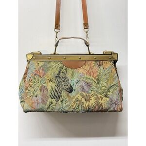 Vintage Tapestry Bag Safari Theme Wild Animals & Floral Shoulder & Small Handle